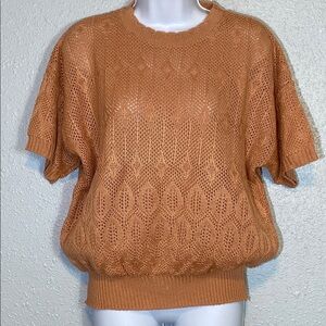 VNTG Kenneth Too! Tan/Orange Crew Neck Knit Sweater with Short Sleeves
